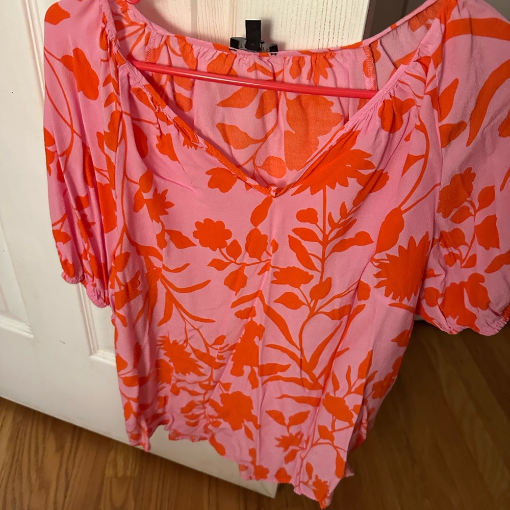 Floral Pink and Orange Women's Top